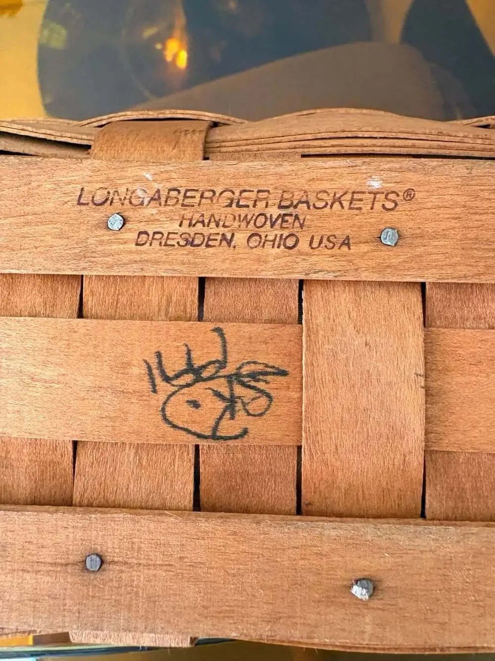 Longaberger Handwoven Dresden Ohio USA Small Double Handles Basket with Floral F